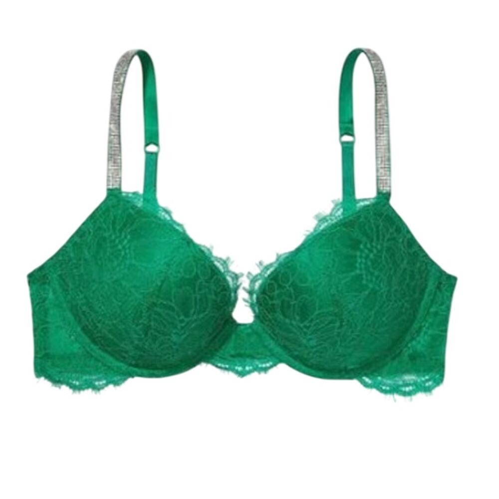 Victoria's Secret Green Rhinestone Very Sexy Push Up Bra 34C